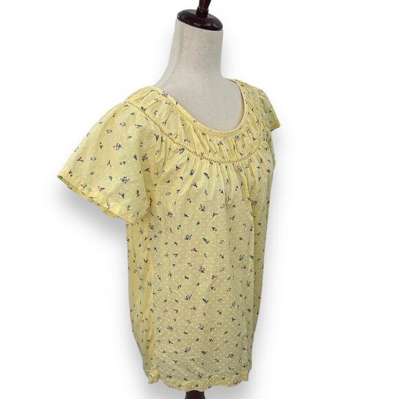 Ann Taylor Loft Light Yellow Ditsy Floral Top Size Small Cottage Fairy Swiss Dot - Picture 5 of 9